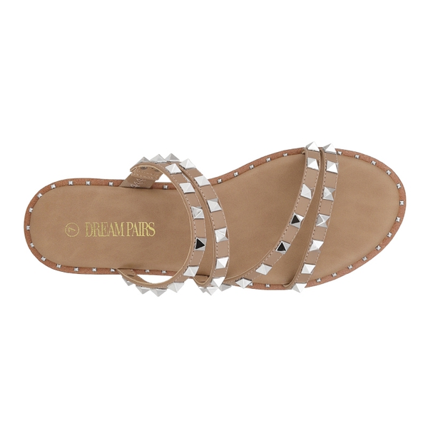 Clear Studded Rhinestone Flat Sandals - NUDE PU RIVET - 3